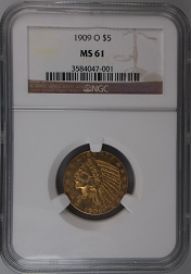 1909-O $5 Indian Head | NGC Holder front